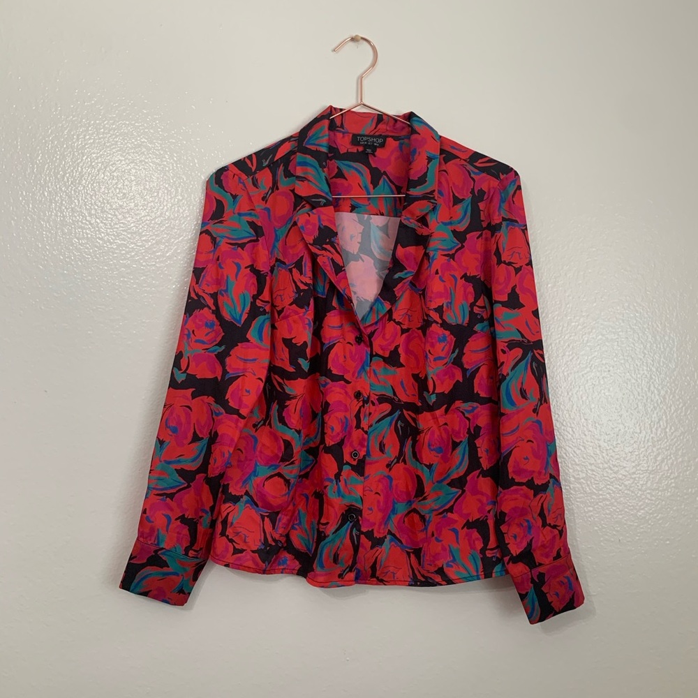 Topshop Floral Button Up Top US2